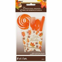 Gold Fall Leaves 8 Ct Utensil Cutlery Pouch Wrapper Thanksgiving - £3.03 GBP