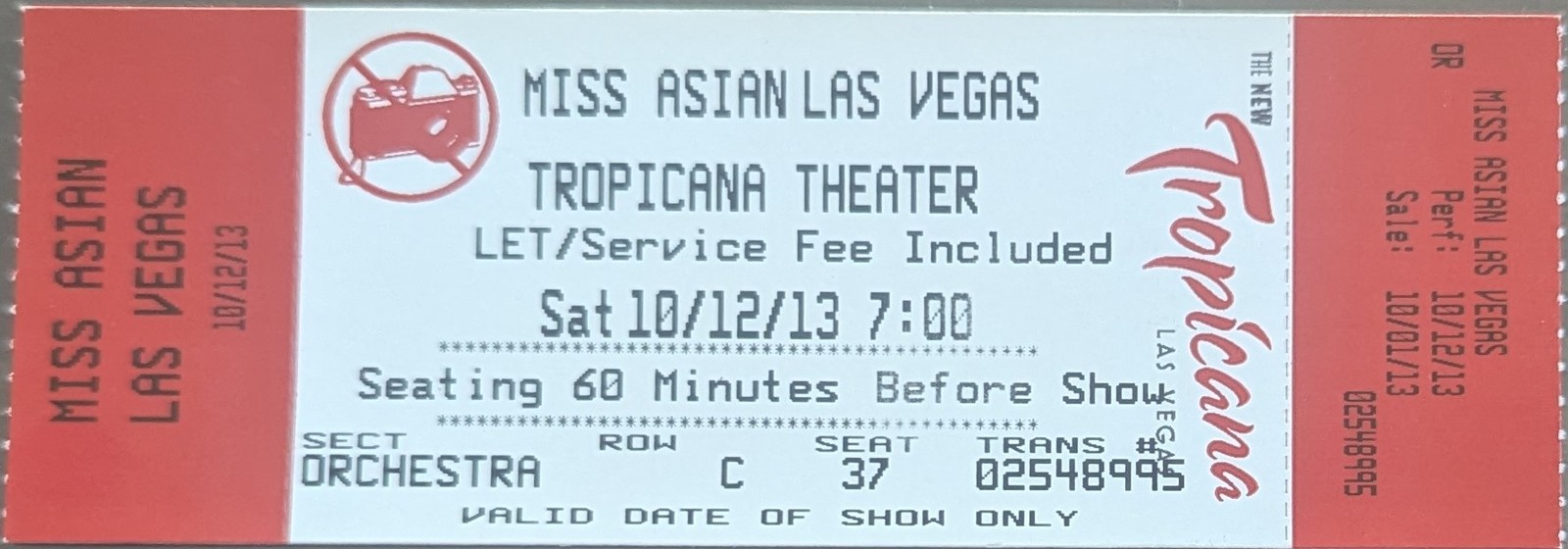 MIss Asian Las Vegas 10/12/13 Tropican Theater Las Vegas, NV Ticket Stub - $5.95