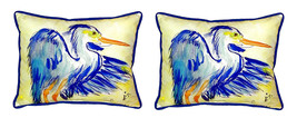 Pair of Betsy Drake Teal Blue Heron Large Indoor Outdoor Pillows 16 In. X 20 In. - £71.21 GBP