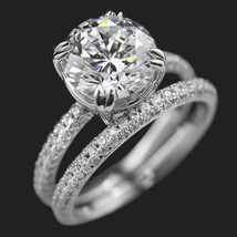 Engagement Ring Set 3.10Ct White Round Cut Moissanite 14K White Gold in Size 9.5 - £258.56 GBP
