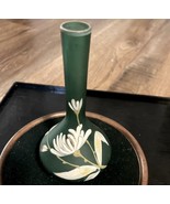 Antique &quot;Florentine Cameo&quot; Green Art Glass VASE Flowers &amp; Leaves - $723.77 MXN