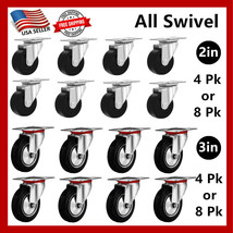 4-8 Pk of 2&quot; &amp; 3&quot; Swivel Caster Wheels Rubber Base Top Plate Bearing Hea... - £6.88 GBP+