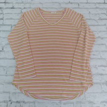 Gap Shirt Womens Medium Pink Yellow Striped Waffle Knit Long Sleeve Pull... - $17.95