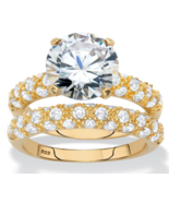 ROUND CZ ACCENTS GP WEDDING 2 RING SET 14K GOLD STERLING SILVER 6 7 8 9 10 - £149.37 GBP