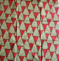 3&quot; Christmas Trees Red Background Cotton Blend Fabric 27&quot; x 42&quot; Holidays Winter - $5.93