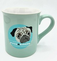 ♡ Love Your Mug ♡ &quot;Pugs &amp; Kisses&quot; 16 Oz Mint Green Porcelain Coffee Mug / Cup - £11.62 GBP
