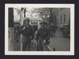 SNAPSHOT from ALBUM * 1954 C Company sign Soldiers walking truck O'Dick ... - $7.95