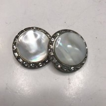 Vintage Coro Mother of Pearl with Rhinestones Silver Tone Clip Earrings - $16.83