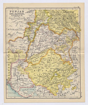 1912 Antique Map Of Punjab Kashmir / British India / Verso Karachi / Pakistan - £24.99 GBP
