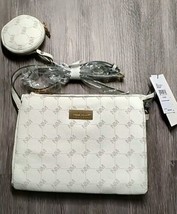 NWT Nicole Miller Cream Bone intial Purse W/ Coin Purse 11” X 8” Gold Ha... - $18.66