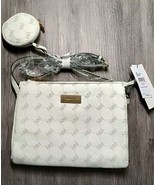 NWT Nicole Miller Cream Bone intial Purse W/ Coin Purse 11” X 8” Gold Ha... - €15,91 EUR