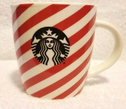 Starbucks Coffee Cup Mug Candy Cane Red White Stripes Siren Logo 12 Ounce - £10.31 GBP