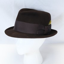 Charles Knox Brown Twenty Grosgrain Ribbon Stylish Feather Fedora Hat 7 5/8 - $195.99