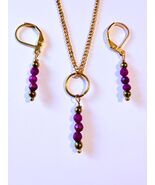 Ruby gold jewelry set necklace earrings Victorian ruby red burgundy jewe... - $52.00