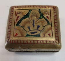 Antique Enamel Brass Hinged Snuff Pill Box Feather Design - £43.62 GBP