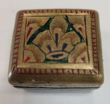 Antique Enamel Brass Hinged Snuff Pill Box Feather Design - £43.62 GBP