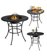 31.5 Inch Patio Fire Pit Dining Table With Cooking BBQ Grate - Color: Black - $247.46