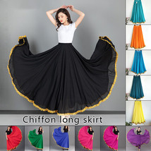 720 Degree Chiffon Skirts Ballet Belly Dance Glitter Gold Color Splicing... - £26.08 GBP+