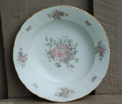 Vintage Bohemian China Maria 8&quot; Rim Soup Bowl Pink Roses Gray Leaves Gol... - £11.83 GBP