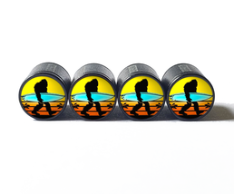 Surfing Bigfoot Tire Valve Stem Caps - Black Aluminum - Set of Four - £12.58 GBP