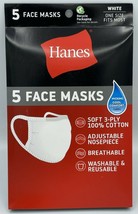 5 Pack Hanes Face Masks - White Cotton Reusable Cover Face mask Cloth Facemask - £5.20 GBP