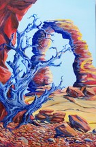 Blue Tree Delicate Arch Utah Surreal Oil Original Painting By Irene Livermore - £398.11 GBP