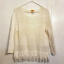 Ruby Rd Fringe Sweater Women&#39;s White Knit Top size XL Cotton Blend - $19.79