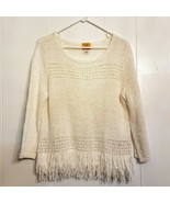 Ruby Rd Fringe Sweater Women&#39;s White Knit Top size XL Cotton Blend - $19.79