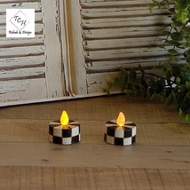 Courtly Checks Tea Light Candle Hand Painted Black White Check Flickering Candle - £5.98 GBP