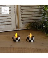 Courtly Checks Tea Light Candle Hand Painted Black White Check Flickerin... - £5.89 GBP