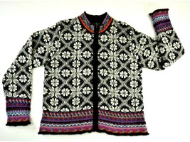 Icelandic Design Black Multicolor Fair Isle Full Zip Cardigan Sweater Wo... - £34.04 GBP