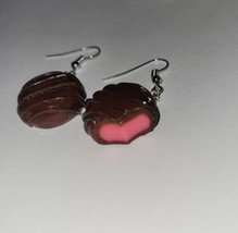 Raspberry Chocolate Candy Earrings Silver Wire Chocolate Charm - £6.29 GBP