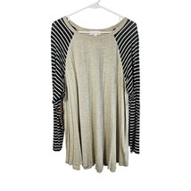 Hailey &amp; Co Womens Long Sleeve TShirt Oatmeal Black White Stripe 2X Made... - $18.99