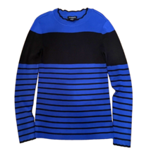 Liz Claiborne Career Women Sweater Medium Blue Black Stripe Rayon/Nylon Pullover - £7.48 GBP