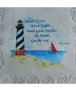 Lace Wall Hanging Wood Dowel Tapestry Lighthouse Sailboat Printed Scene ... - £11.41 GBP
