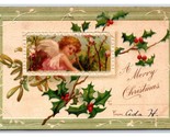 Angel Cherub Mistletoe and Holly Merry Christmas Embossed DB Postcard U11 - $3.91