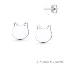 Cat / Kitten Head Animal Lover Charm 925 Sterling Silver 10mm Flat Stud Earrings - £13.14 GBP