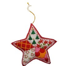 Quilted STAR Christmas Ornament Holiday Decoration Decor Red White Xmas Vintage - £9.92 GBP