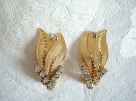 Vintage Rhinestone Clip Earrings ~ Clear Stones ~ Gold-tone  - $5.00