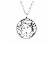Palm tree ocean wave sterling silver pendant - $18.32