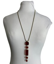 Chicos Necklace Gold Tone Snake Chain Red Stones Pendant 27&quot; Long - $28.71