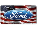Ford Blue Logo Inspired Art on US Flag FLAT Aluminum Novelty License Tag... - $17.99
