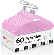 60 Pack Plastic Hangers, Pink Hangers Extra Wide with 360° Swivel Hook, ... - £56.13 GBP