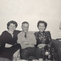 Old Original Photo BW Three People On Couch Home Interior Old Photograph - £7.84 GBP