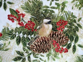 Fabric Timeless Treasures &quot;Winter Holiday&quot; Chickadees Red Berries $6.50/Half Yd - £5.19 GBP