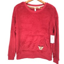 JOYSPUN Reindeer Velour Pajama Top NEW S Christmas Red Embroidered Pullover - £11.68 GBP