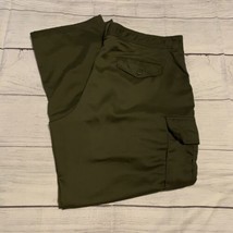 LL Bean Mens 44x33 Green Polyester Cargo Trouser Pants Suspender Buttons  - £23.49 GBP