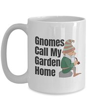 Garden Gnome Mug - Gnomes Call My Garden Home With Green Shirt Gnome - 15 oz Whi - £15.14 GBP