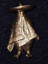 Vintage Mexican Man in Sombrero &amp; Poncho Sterling Silver 925 Lapel Pin B... - $39.59
