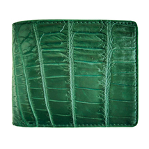 Men&#39;s Alligator Wallet Leather Jade Green Color Bifold Us Style Beautiful Money  - £55.32 GBP